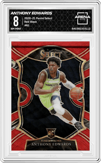 Anthony Edwards from the 2020-21 Panini Select  set featuring a Red Wave parallel graded by Arena Club and given an overall grade of 8.