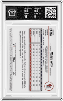 Masyn Winn from the 2024 Topps Chrome set featuring a Refractor parallel graded by Arena Club and given an overall grade of 9.5.