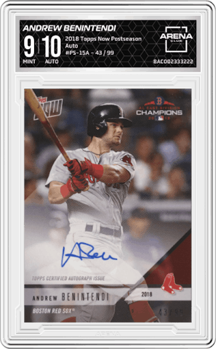 Andrew Benintendi from the 2018 Topps Now Postseason set graded by Arena Club and given an overall grade of 9.
