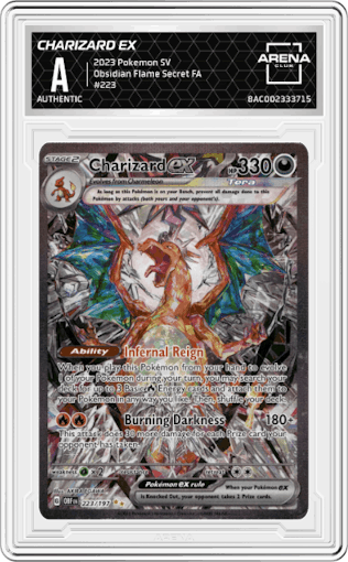 Charizard ex from the 2023 Pokemon SV set graded by Arena Club.
