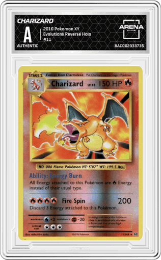 Charizard  from the 2016 Pokemon XY set graded by Arena Club.