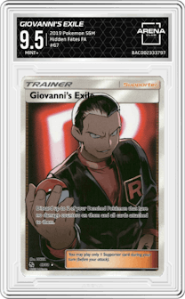 Giovanni's Exile from the 2019 Pokemon S&M  set graded by Arena Club and given an overall grade of 9.5.