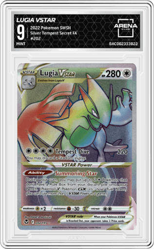 Lugia VSTAR from the 2022 Pokemon SWSH set graded by Arena Club and given an overall grade of 9.