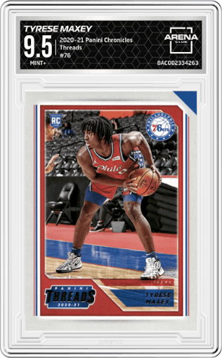 Tyrese Maxey from the 2020-21 Panini Chronicles set graded by Arena Club and given an overall grade of 9.5.