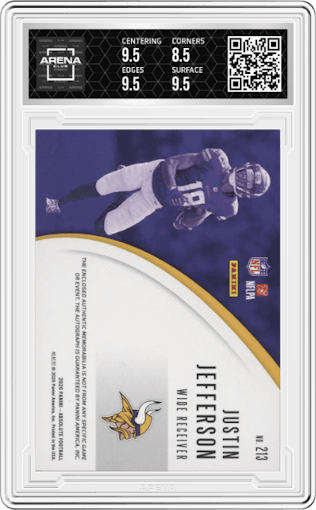 Justin Jefferson from the 2020 Panini Absolute set graded by Arena Club and given an overall grade of 9.