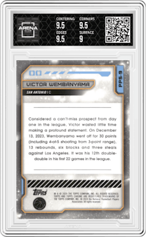 Victor Wembanyama from the 2023-24 Topps Chrome Cosmic set graded by Arena Club and given an overall grade of 9.5.