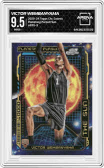 Victor Wembanyama from the 2023-24 Topps Chrome Cosmic set graded by Arena Club and given an overall grade of 9.5.