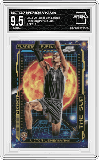 Victor Wembanyama from the 2023-24 Topps Chrome Cosmic set graded by Arena Club and given an overall grade of 9.5.