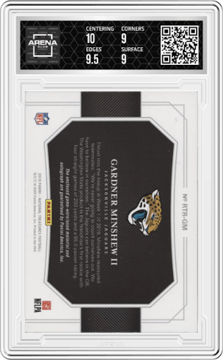 Gardner Minshew II from the 2019 Panini National Treasures set graded by Arena Club and given an overall grade of 9.5.