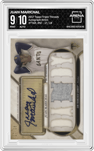 Juan Marichal from the 2017 Topps Triple Threads set graded by Arena Club and given an overall grade of 9.