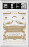 Justin Herbert from the 2022 Panini Flawless set featuring a Sapphire  parallel graded by Arena Club and given an overall grade of 9.5.