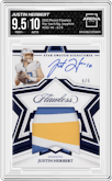 Justin Herbert from the 2022 Panini Flawless set featuring a Sapphire  parallel graded by Arena Club and given an overall grade of 9.5.