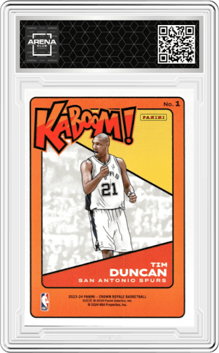 Tim Duncan from the 2023-24 Panini Crown Royale  set graded by Arena Club.
