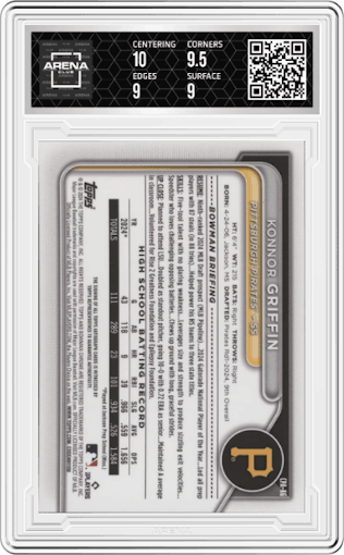 Konnor Griffin from the 2024 Bowman Draft set graded by Arena Club and given an overall grade of 9.5.