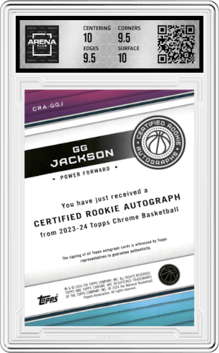GG Jackson from the 2023-24 Topps Chrome set featuring a Orange Refractors parallel graded by Arena Club and given an overall grade of 10.