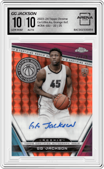 GG Jackson from the 2023-24 Topps Chrome set featuring a Orange Refractors parallel graded by Arena Club and given an overall grade of 10.