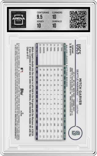 Mitch Garver from the 2024 Topps Chrome Update set featuring a Red Refractor parallel graded by Arena Club and given an overall grade of 10.