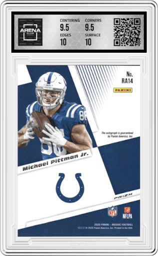 Michael Pittman Jr. from the 2020 Panini Mosaic set graded by Arena Club and given an overall grade of 10.