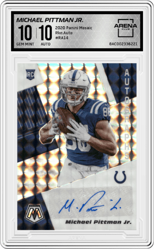 Michael Pittman Jr. from the 2020 Panini Mosaic set graded by Arena Club and given an overall grade of 10.