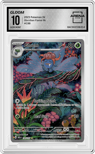 Gloom from the 2023 Pokemon SV set graded by Arena Club and given an overall grade of 10.