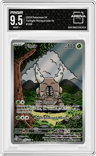 Pinsir from the 2024 Pokemon SV set graded by Arena Club and given an overall grade of 9.5.