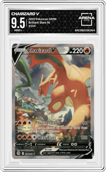 Charizard V from the 2022 Pokemon SWSH set graded by Arena Club and given an overall grade of 9.5.
