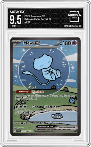 Mew ex from the 2024 Pokemon SV set graded by Arena Club and given an overall grade of 9.5.