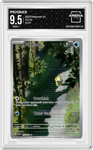 Psyduck from the 2023 Pokemon SV set graded by Arena Club and given an overall grade of 9.5.