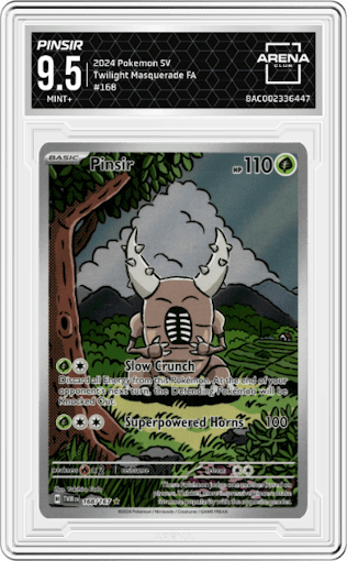 Pinsir from the 2024 Pokemon SV set graded by Arena Club and given an overall grade of 9.5.