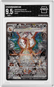 Charizard ex from the 2023 Pokemon SV set graded by Arena Club and given an overall grade of 9.5.