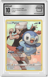 Piplup from the 2019 Pokemon S&M  set graded by Arena Club and given an overall grade of 10.
