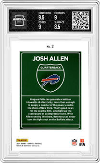 Josh Allen from the 2024 Donruss set graded by Arena Club and given an overall grade of 9.