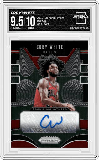 Coby White from the 2019-20 Panini Prizm set graded by Arena Club and given an overall grade of 9.5.