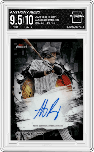 Anthony Rizzo from the 2024 Topps Finest set featuring a Black Refractor parallel graded by Arena Club and given an overall grade of 9.5.