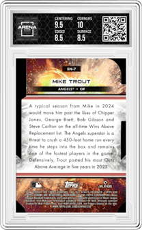 Mike Trout from the 2024 Topps Cosmic Chrome set graded by Arena Club and given an overall grade of 9.