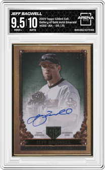Jeff Bagwell from the 2023 Topps Gilded Collection set featuring a Emerald parallel graded by Arena Club and given an overall grade of 9.5.