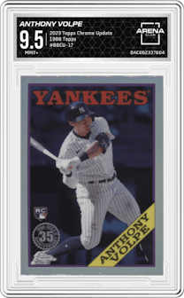 Anthony Volpe from the 2023 Topps Chrome Update set graded by Arena Club and given an overall grade of 9.5.
