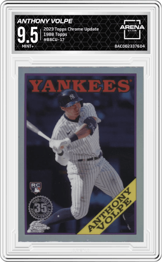 Anthony Volpe from the 2023 Topps Chrome Update set graded by Arena Club and given an overall grade of 9.5.