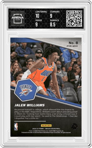 Jalen Williams from the 2022-23 Panini Mosaic set graded by Arena Club and given an overall grade of 9.