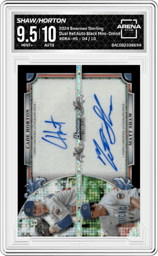 Matt Shaw/Cade Horton from the 2024 Bowman Sterling set featuring a Black Mini-Diamond parallel graded by Arena Club and given an overall grade of 9.5.