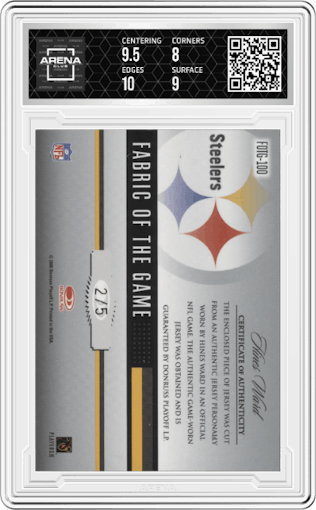 Hines Ward from the 2006 Leaf Certified Materials set graded by Arena Club and given an overall grade of 8.5.