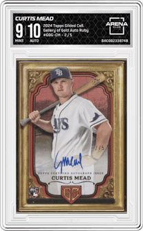 Curtis Mead from the 2024 Topps Gilded Collection set featuring a Ruby parallel graded by Arena Club and given an overall grade of 9.