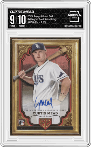 Curtis Mead from the 2024 Topps Gilded Collection set featuring a Ruby parallel graded by Arena Club and given an overall grade of 9.