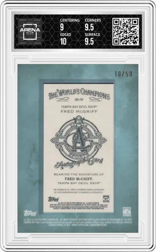 Fred McGriff from the 2024 Topps Allen & Ginter set featuring a Blue  parallel graded by Arena Club and given an overall grade of 9.5.