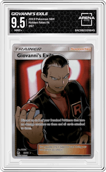 Giovanni's Exile from the 2019 Pokemon S&M  set graded by Arena Club and given an overall grade of 9.5.