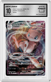 Mew VMAX from the 2022 Pokemon SWSH JPN set graded by Arena Club and given an overall grade of 10.