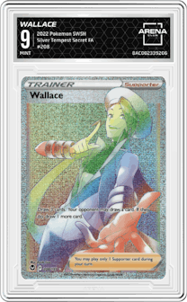 Wallace from the 2022 Pokemon SWSH set graded by Arena Club and given an overall grade of 9.