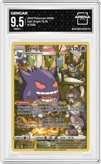 Gengar from the 2022 Pokemon SWSH set graded by Arena Club and given an overall grade of 9.5.