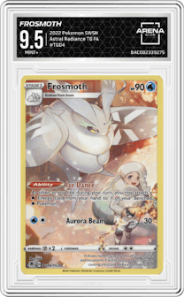 Frosmoth from the 2022 Pokemon SWSH set graded by Arena Club and given an overall grade of 9.5.