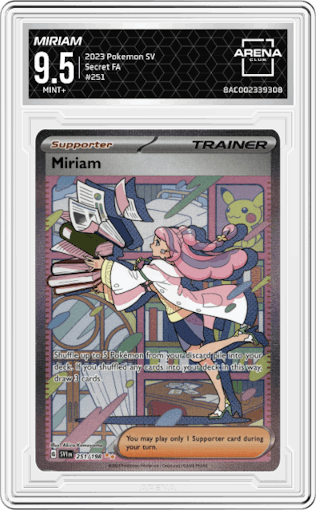 Miriam from the 2023 Pokemon SV set graded by Arena Club and given an overall grade of 9.5.